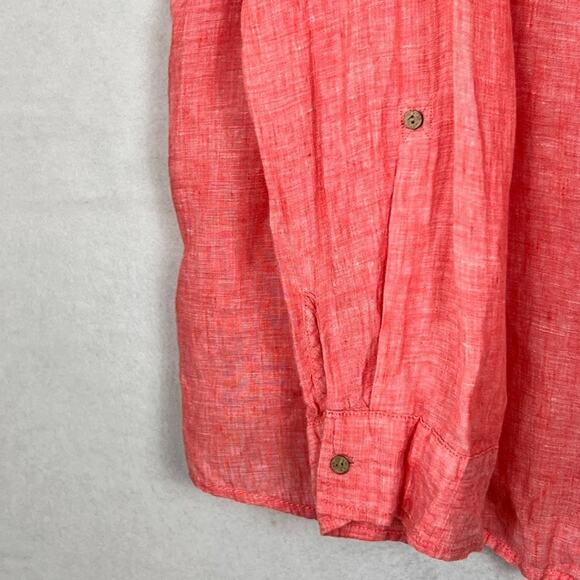 Sigrid Olsen Linen Tunic Shirt Women's 3X Deep Coral Roll-Tab Sleeves Lagenlook - Picture 6 of 10